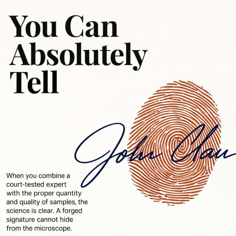 Bart Baggett, forensic document examiner, illustrates signature forgery detection with a fingerprint and handwritten signature.