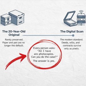 Bart Baggett, forensic document examiner, confirms a digital scan can be used for handwriting analysis when no original exists.