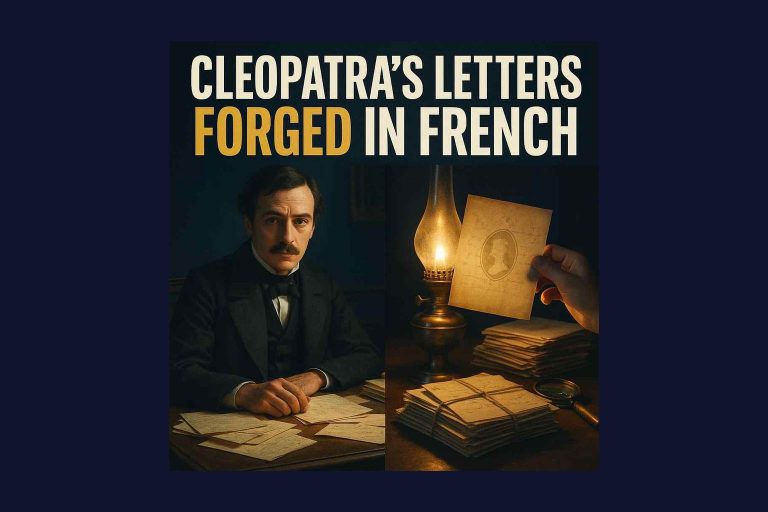 Illustration of Denis Vrain-Lucas’s forged letters being examined under lamplight in a Paris study