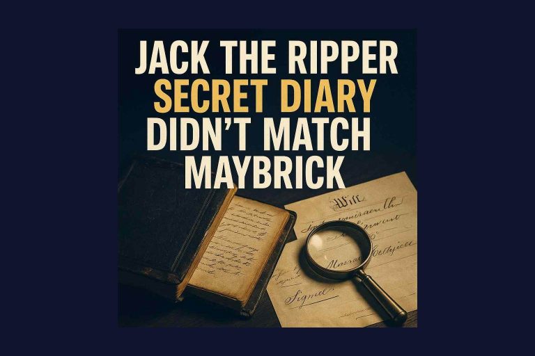 Illustration of a Victorian scrapbook and legal documents with James Maybrick's name