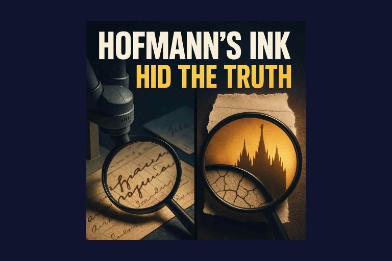 Illustration of the Salamander letter under a magnifier, showing cracked ink, Salt Lake City 1985