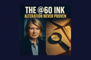 Illustration of Martha Stewart with a broker’s worksheet and a highlighted @60 notation in different ink