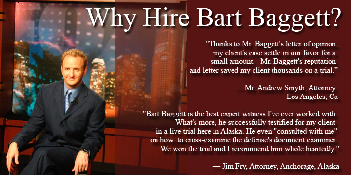 Bart Baggett handwriting expert testimonial